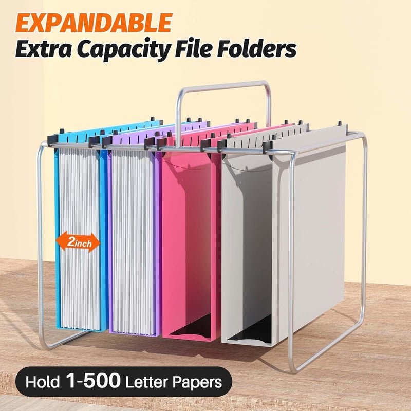 SHUTEX Extra Capacity Plastic Hanging File Folder, 12 Pack Reinforced Hang Folders Letter Size, Heavy Duty 2 Inch Expansion Filing Cabinet Folders for Bulk Files, Medical Charts, Assorted Colors - Image 4